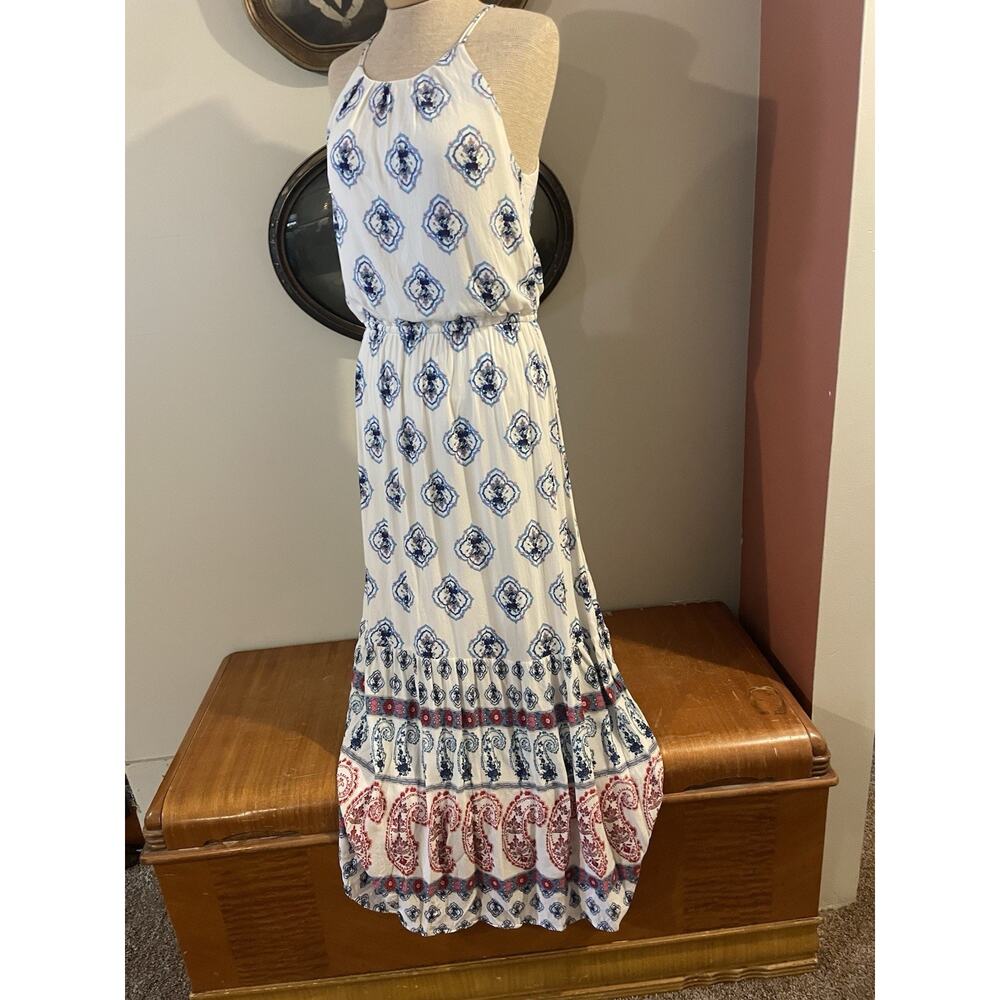 Maxi Dress Size Small Floral Paisley Pleated Neck Halter Top Beach Wedding